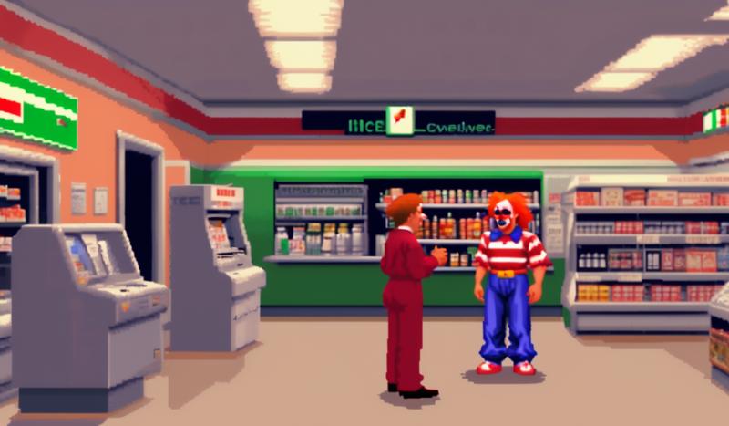 02089-_lora_Lucasarts Artstyle - (Trigger is lcas artstyle)_1_ A clown and a woman are yelling at each other inside a 7-11 convenience.png